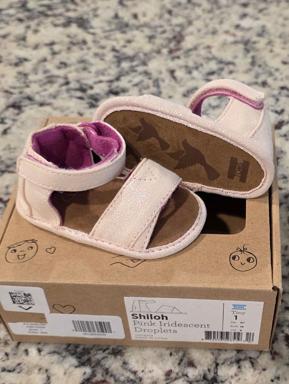 Toms Shiloh Pink Iridescent Droplets Baby Sandals - Size Tiny 1 - NWT/B